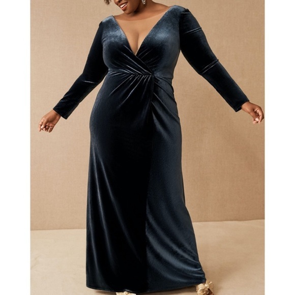 Anthropologie Jenny Yoo Ryland Velvet Cross Over Long Sleeve Maxi Dress - Picture 1 of 7